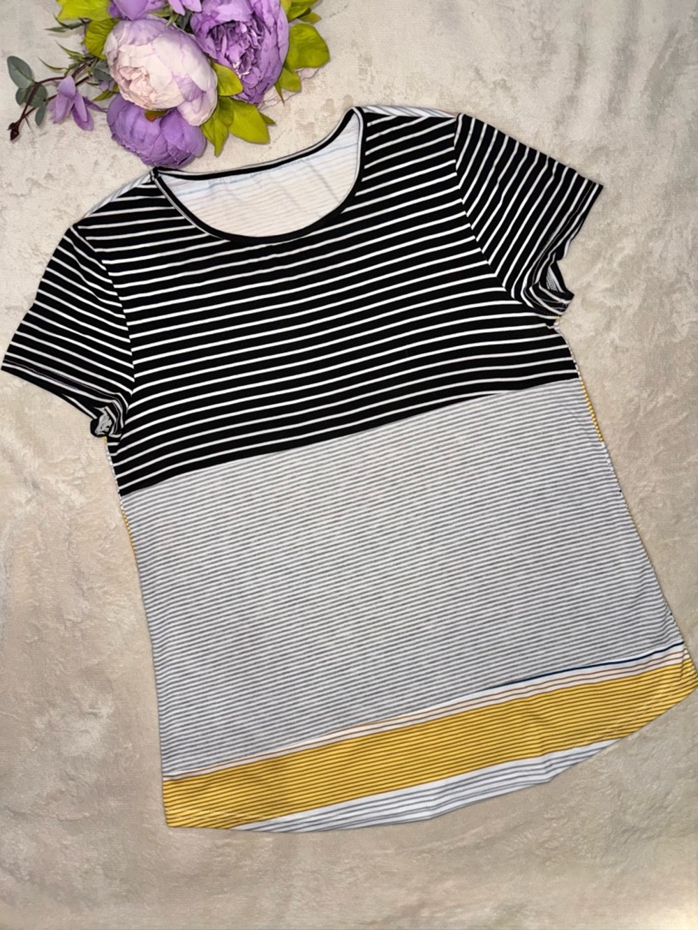 NEW Boutique Multicolor Mixed Stripe Short Sleeve Top